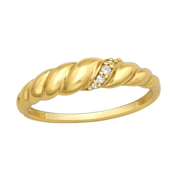 14k Gold finish Sterling Silver Classic Gold Twist CZ Ring - Picture 1 of 17